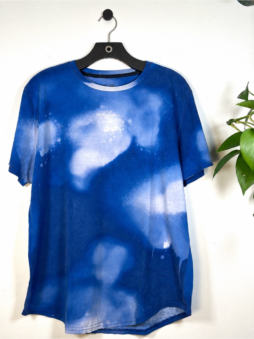 Hollister Blue White Paint Splatter Curved Hem Crew Neck T-Shirt Men’s XL